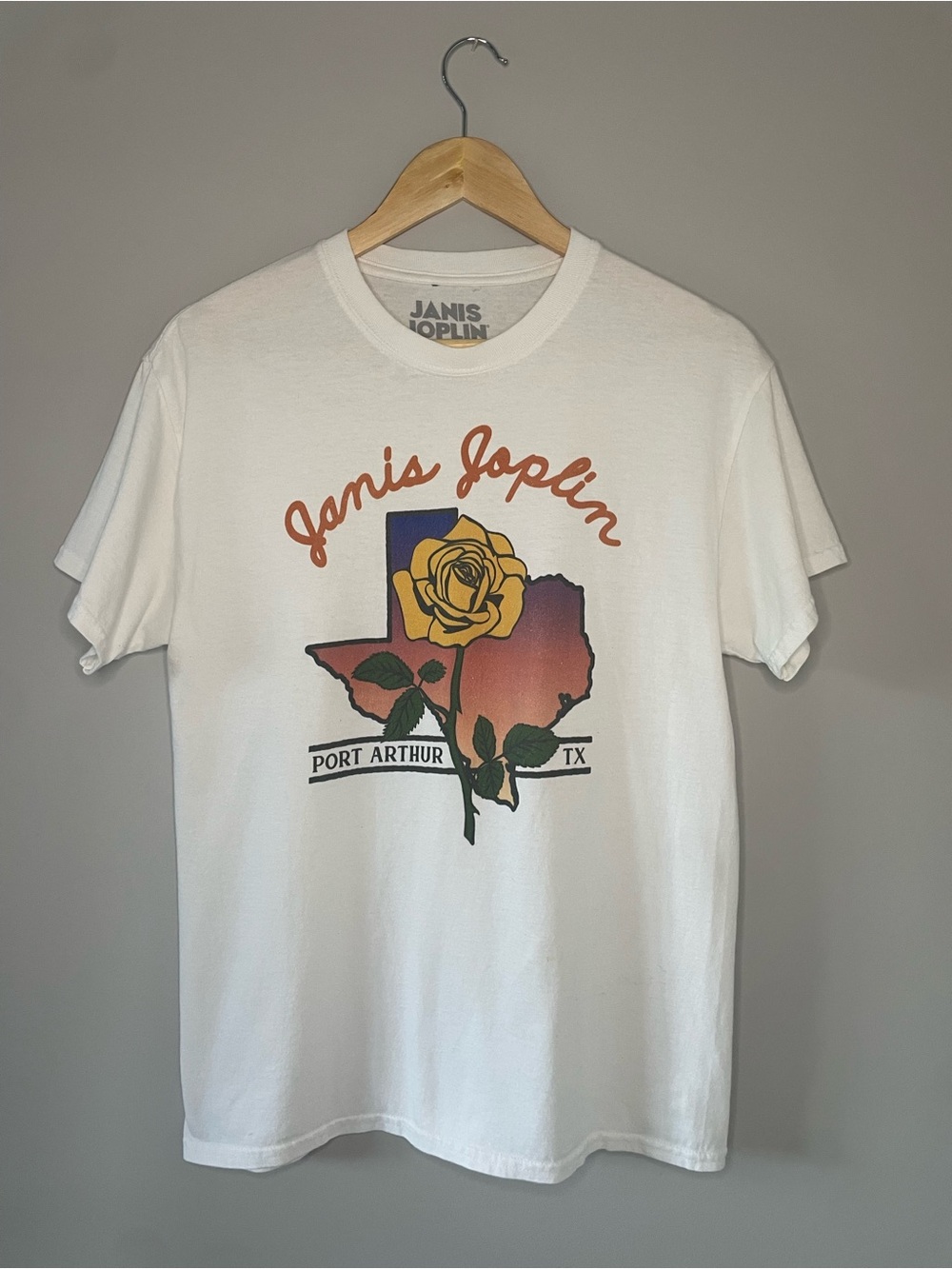 Janis Joplin White Graphic Tee - Yellow Rose Texas Design